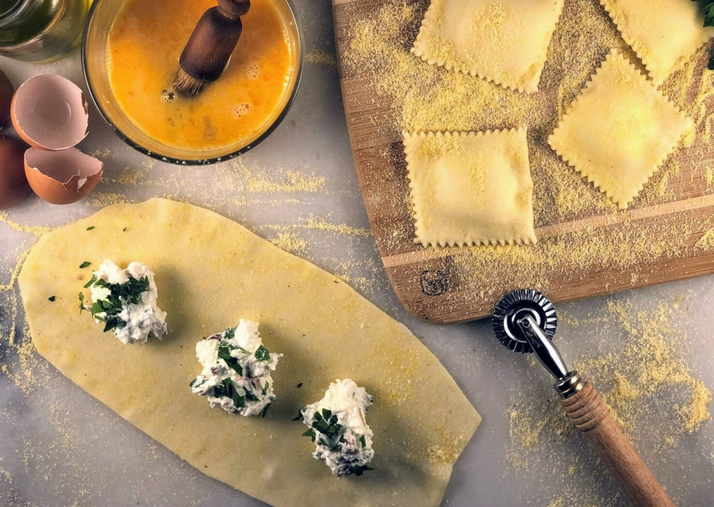Maplebrook Farm Smoked Ricotta Cheese with ravioli squares