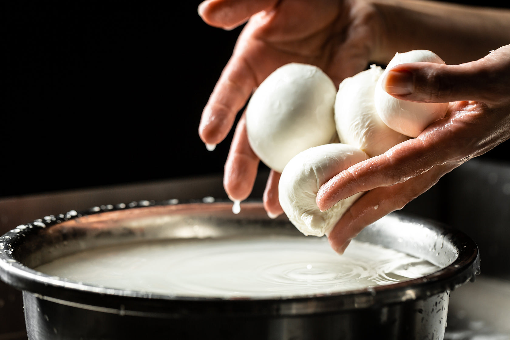 Hand making of Maplebrook Farms Mozzarella Cheese balls